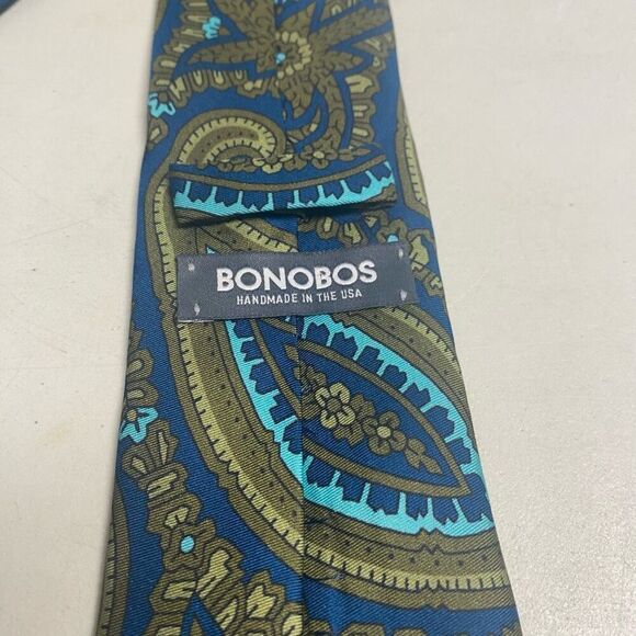 BONBOS Men’s Silk Tie‎ Green Blue - Picture 7 of 7